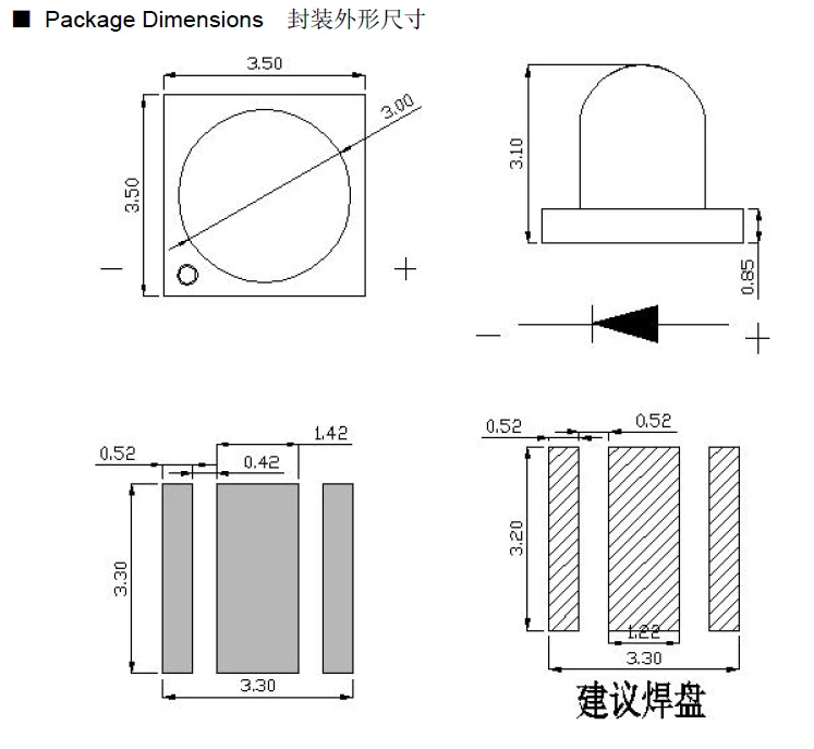 3535 IR 60 degree smd led technical specs