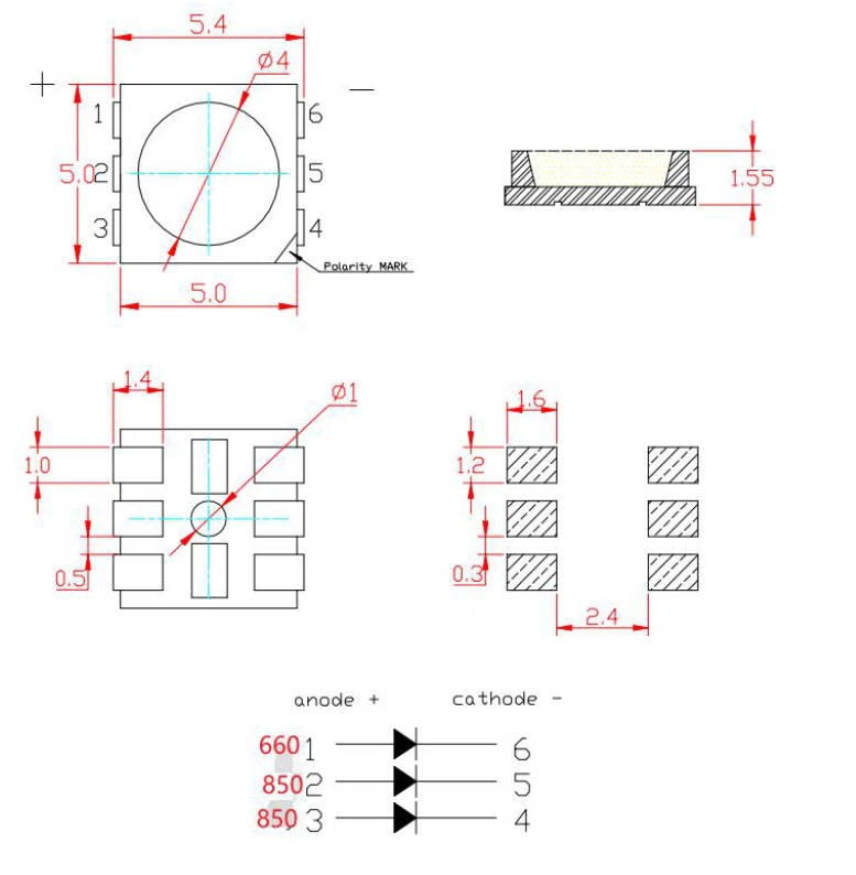 5050 smd led 660nm 850nm 3 colors inside 5050 smd led 660nm 850nm 3 colors inside